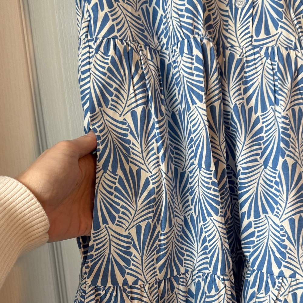 Blue and White Sleeveless Midi Dress